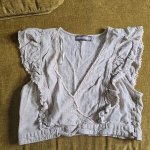 Addie Women's Cream Ruffled Wrap Top